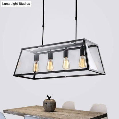 DecorBites™ Industrial Trapezoid 4-Light Island Lamp in Black with Clear Glass and Chain/Downrods