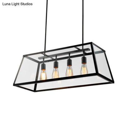 DecorBites™ Industrial Trapezoid 4-Light Island Lamp in Black with Clear Glass and Chain/Downrods