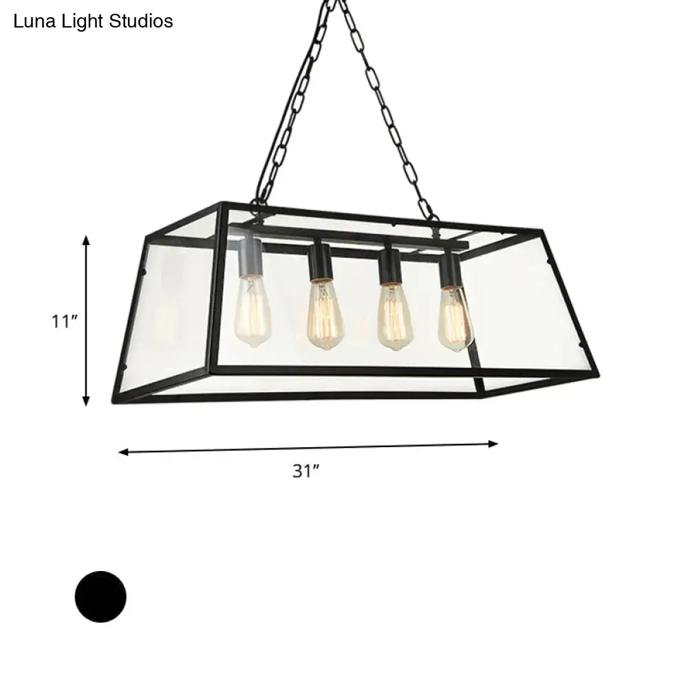 Black metal rectangular decorbites industrial trapezoid 4-light island lamp with clear glass and chain downrods