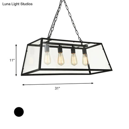 Black metal rectangular decorbites industrial trapezoid 4-light island lamp with clear glass and chain downrods