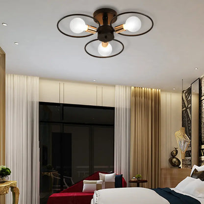 DecorBites™ DecorBites™ Industrial Triple Rings Semi Mount Ceiling Light Fixture – 3/6 Metal Lights in Black for Bedroom