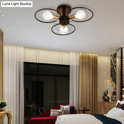 DecorBites™ DecorBites™ Industrial Triple Rings Semi Mount Ceiling Light Fixture – 3/6 Metal Lights in Black for Bedroom