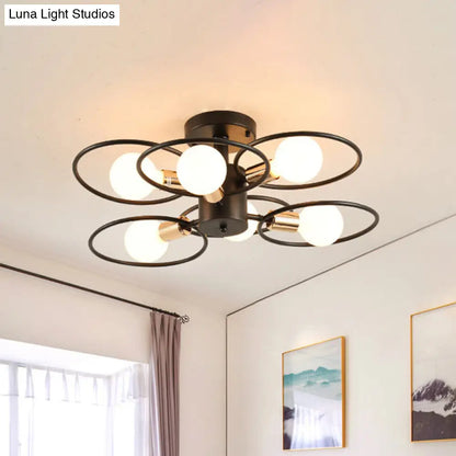 DecorBites™ DecorBites™ Industrial Triple Rings Semi Mount Ceiling Light Fixture – 3/6 Metal Lights in Black for Bedroom