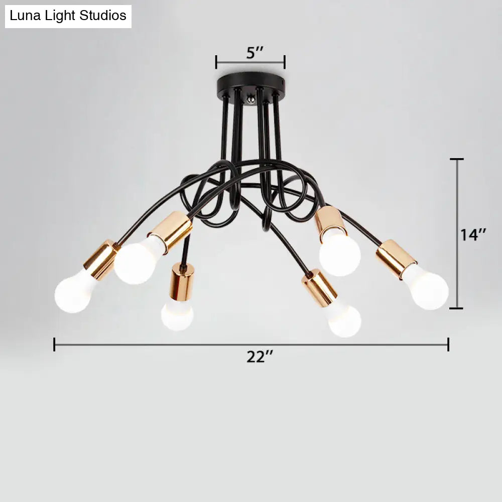 DecorBites™ DecorBites™ Industrial Twisted Metallic Semi-Flush Ceiling Light with Bare Bulb - Black, 3/5 Lights for Hallway Pendant