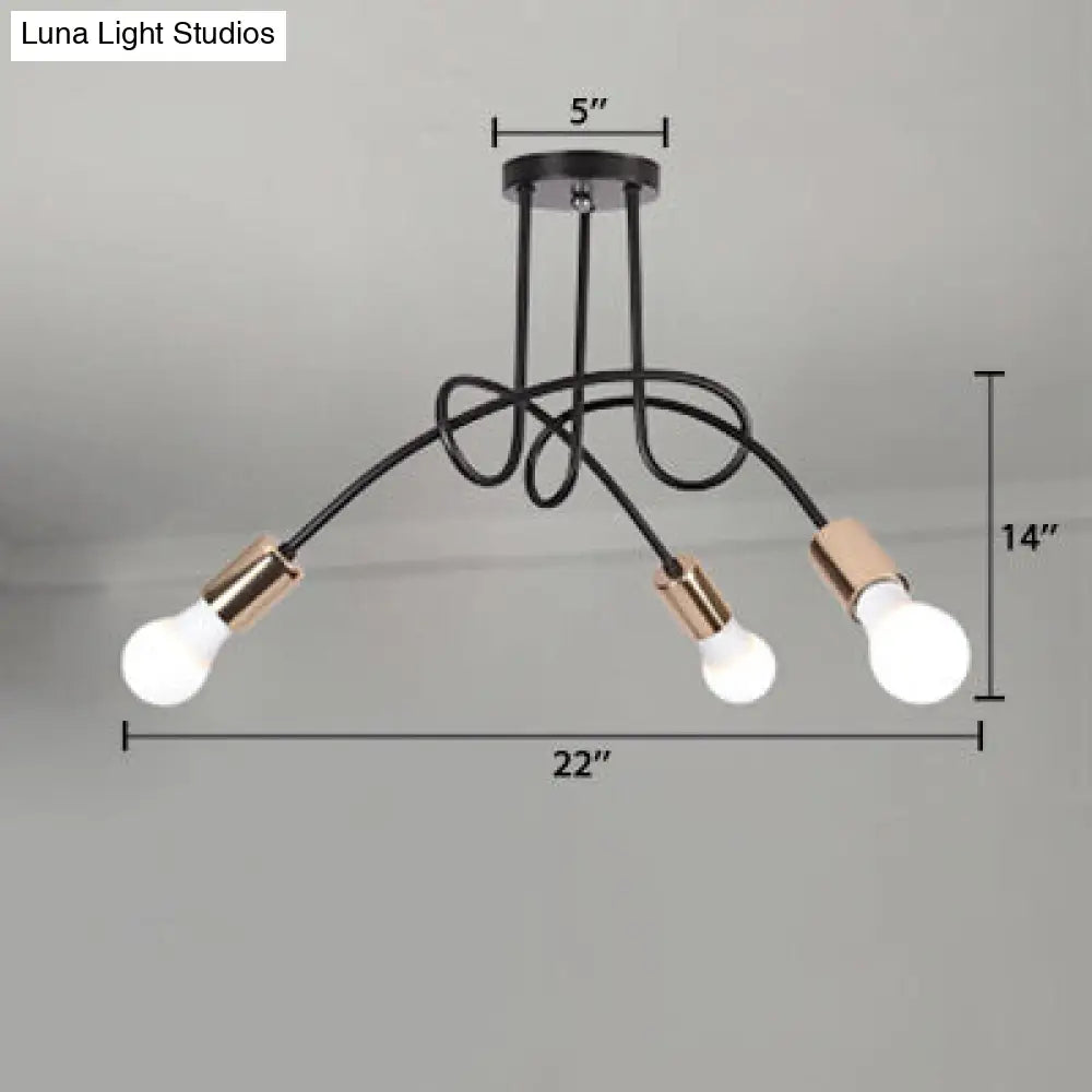 DecorBites™ DecorBites™ Industrial Twisted Metallic Semi-Flush Ceiling Light with Bare Bulb - Black, 3/5 Lights for Hallway Pendant