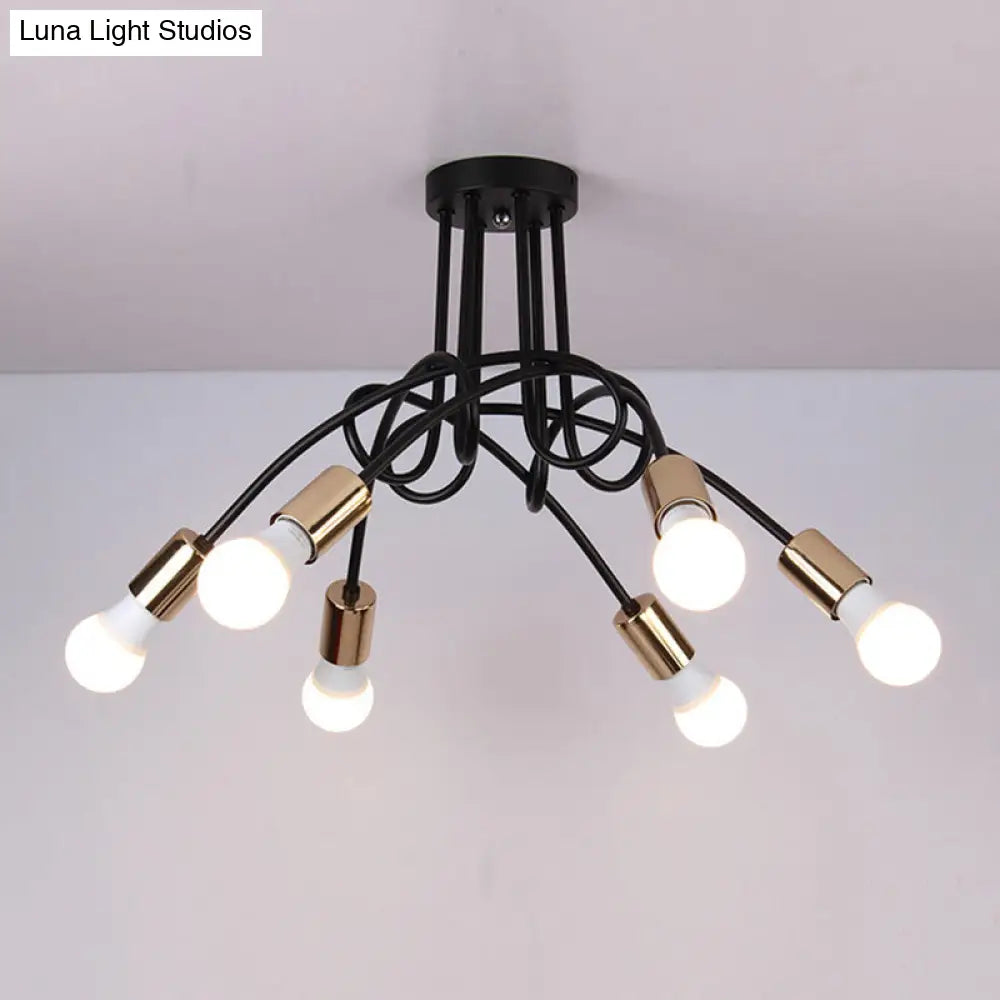 DecorBites™ DecorBites™ Industrial Twisted Metallic Semi-Flush Ceiling Light with Bare Bulb - Black, 3/5 Lights for Hallway Pendant