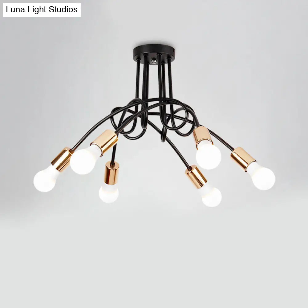 DecorBites™ DecorBites™ Industrial Twisted Metallic Semi-Flush Ceiling Light with Bare Bulb - Black, 3/5 Lights for Hallway Pendant