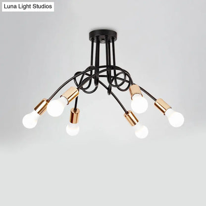 DecorBites™ DecorBites™ Industrial Twisted Metallic Semi-Flush Ceiling Light with Bare Bulb - Black, 3/5 Lights for Hallway Pendant