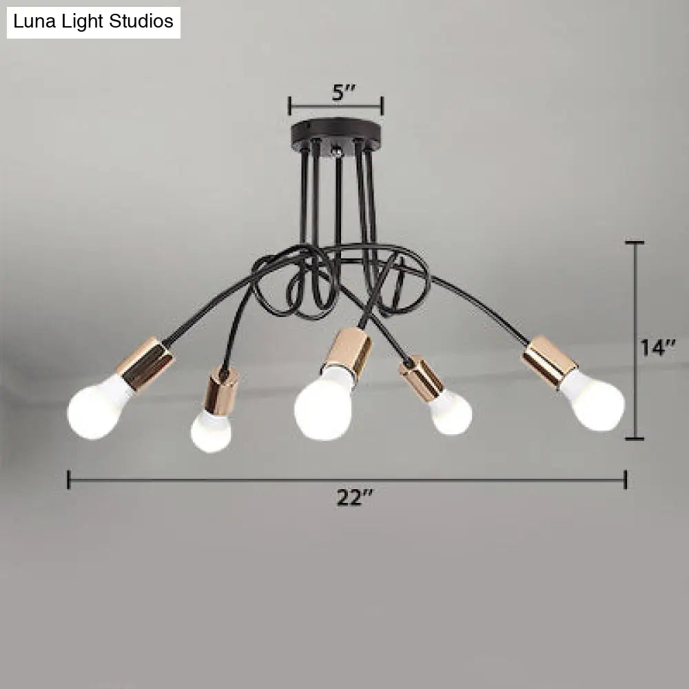 DecorBites™ DecorBites™ Industrial Twisted Metallic Semi-Flush Ceiling Light with Bare Bulb - Black, 3/5 Lights for Hallway Pendant