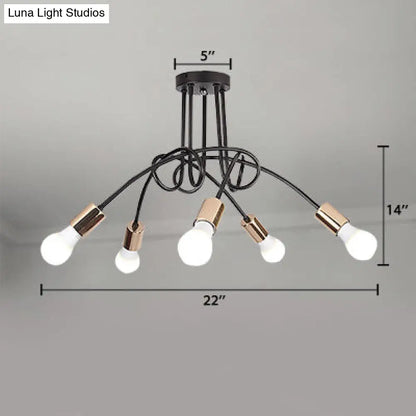 DecorBites™ DecorBites™ Industrial Twisted Metallic Semi-Flush Ceiling Light with Bare Bulb - Black, 3/5 Lights for Hallway Pendant