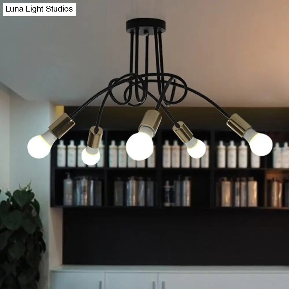 DecorBites™ DecorBites™ Industrial Twisted Metallic Semi-Flush Ceiling Light with Bare Bulb - Black, 3/5 Lights for Hallway Pendant