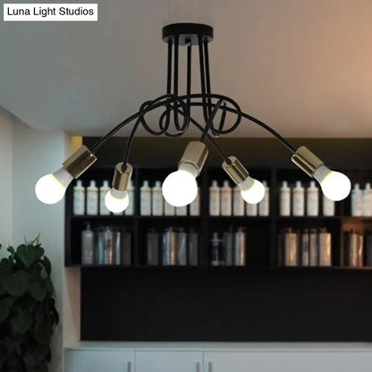 DecorBites™ DecorBites™ Industrial Twisted Metallic Semi-Flush Ceiling Light with Bare Bulb - Black, 3/5 Lights for Hallway Pendant