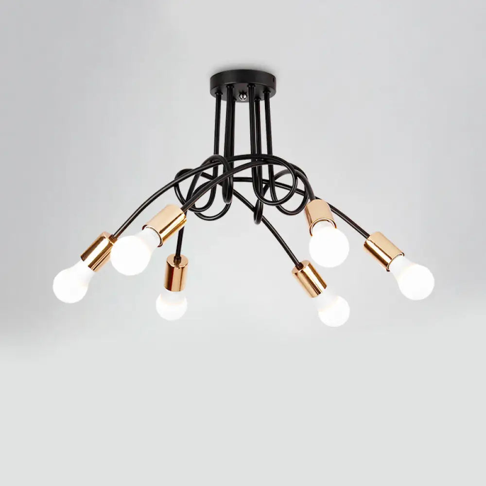 DecorBites™ DecorBites™ Industrial Twisted Metallic Semi-Flush Ceiling Light with Bare Bulb - Black, 3/5 Lights for Hallway Pendant