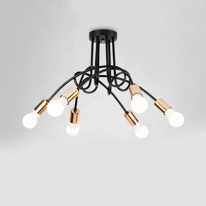 DecorBites™ DecorBites™ Industrial Twisted Metallic Semi-Flush Ceiling Light with Bare Bulb - Black, 3/5 Lights for Hallway Pendant