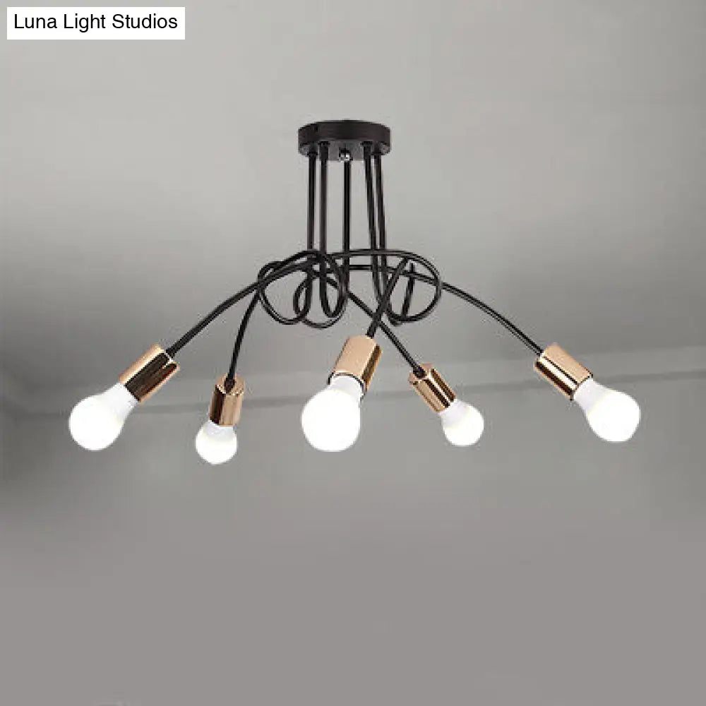 DecorBites™ DecorBites™ Industrial Twisted Metallic Semi-Flush Ceiling Light with Bare Bulb - Black, 3/5 Lights for Hallway Pendant