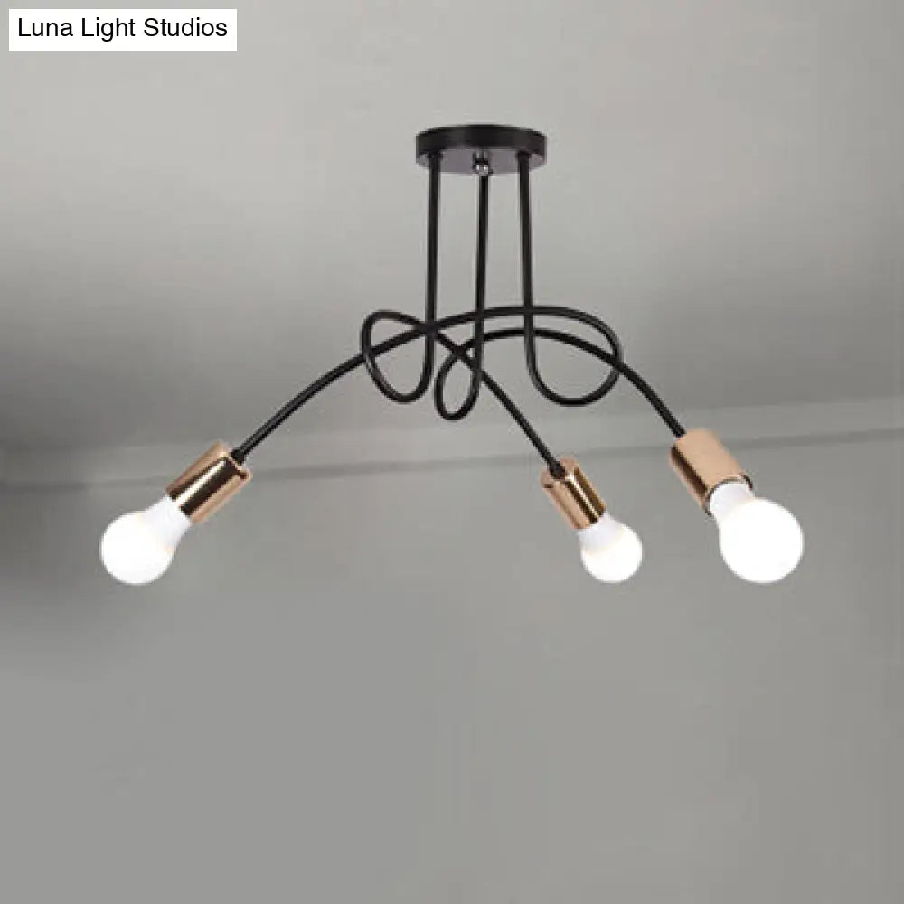 DecorBites™ DecorBites™ Industrial Twisted Metallic Semi-Flush Ceiling Light with Bare Bulb - Black, 3/5 Lights for Hallway Pendant
