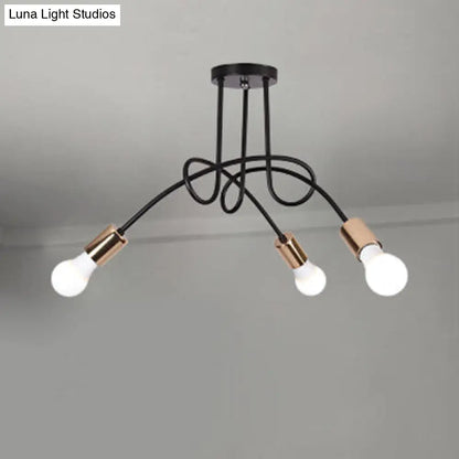 DecorBites™ DecorBites™ Industrial Twisted Metallic Semi-Flush Ceiling Light with Bare Bulb - Black, 3/5 Lights for Hallway Pendant