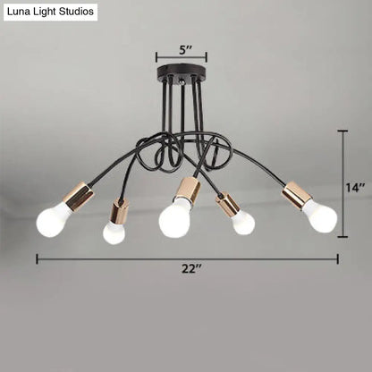 DecorBites™ DecorBites™ Industrial Twisted Metallic Semi-Flush Ceiling Light with Bare Bulb - Black, 3/5 Lights for Hallway Pendant