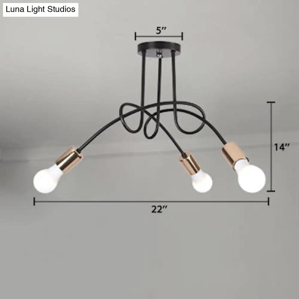 DecorBites™ DecorBites™ Industrial Twisted Metallic Semi-Flush Ceiling Light with Bare Bulb - Black, 3/5 Lights for Hallway Pendant