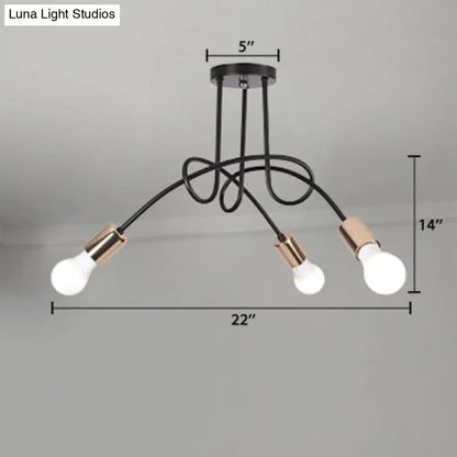 DecorBites™ DecorBites™ Industrial Twisted Metallic Semi-Flush Ceiling Light with Bare Bulb - Black, 3/5 Lights for Hallway Pendant