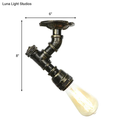 DecorBites™ DecorBites™ Industrial Twisted Pipe Metal Ceiling Lamp - 1 Light Semi Flush Fixture in Aged Silver/Antique Brass/Antique Bronze