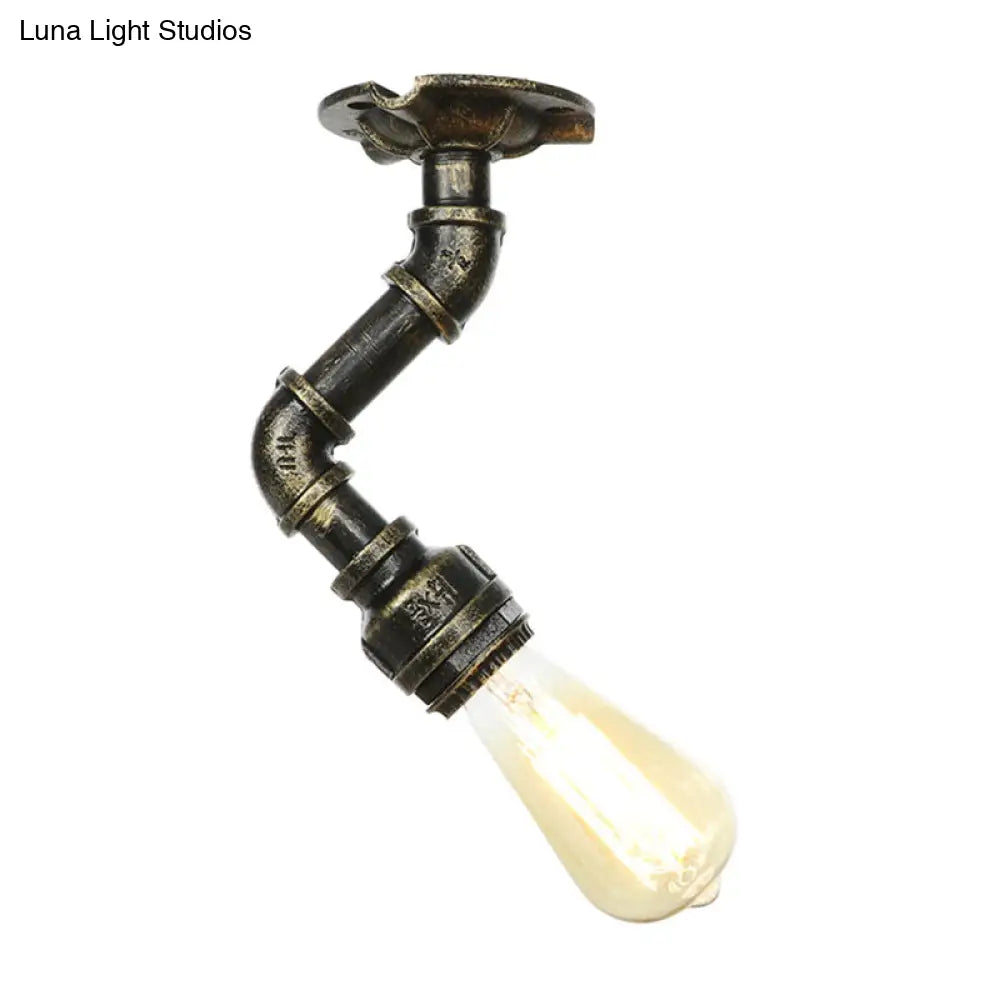 DecorBites™ DecorBites™ Industrial Twisted Pipe Metal Ceiling Lamp - 1 Light Semi Flush Fixture in Aged Silver/Antique Brass/Antique Bronze