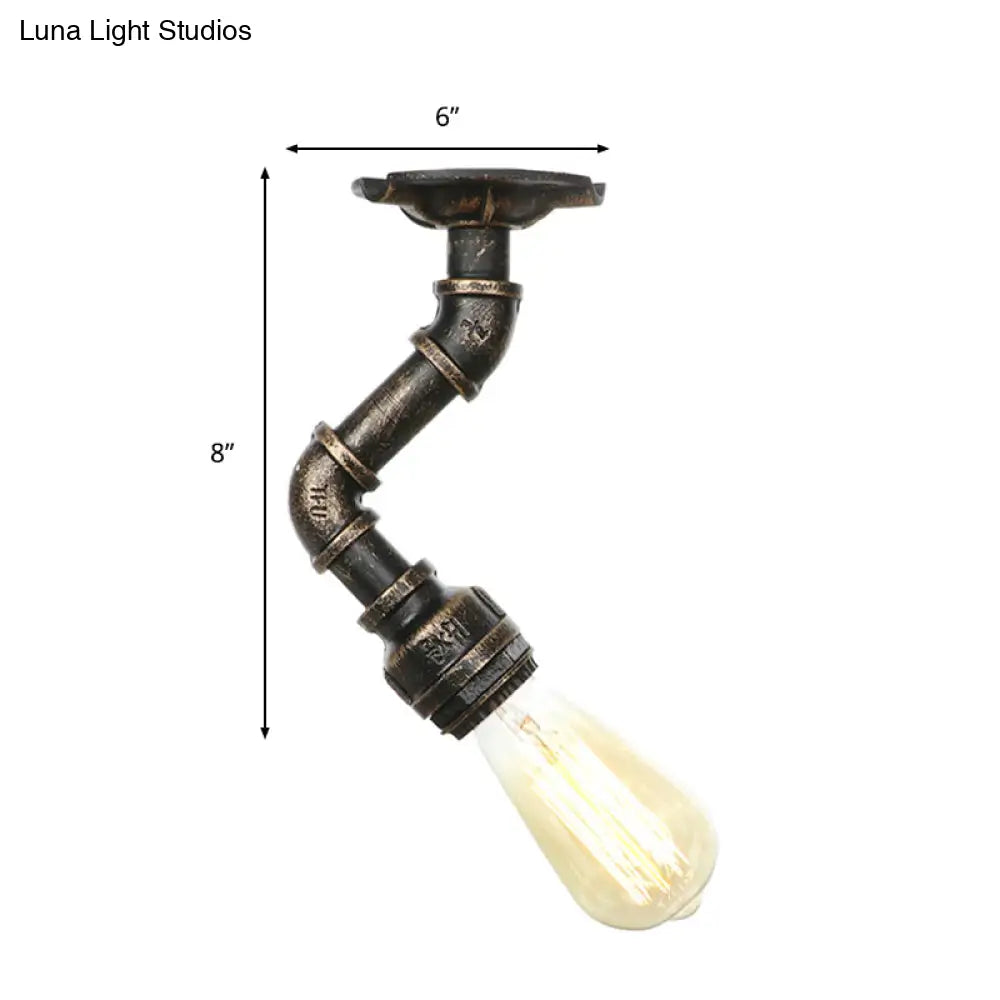 DecorBites™ DecorBites™ Industrial Twisted Pipe Metal Ceiling Lamp - 1 Light Semi Flush Fixture in Aged Silver/Antique Brass/Antique Bronze