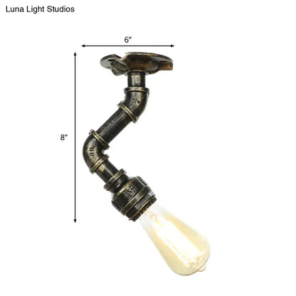 DecorBites™ DecorBites™ Industrial Twisted Pipe Metal Ceiling Lamp - 1 Light Semi Flush Fixture in Aged Silver/Antique Brass/Antique Bronze