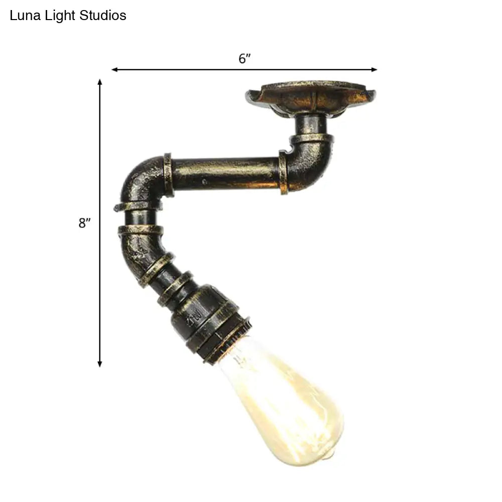 DecorBites™ DecorBites™ Industrial Twisted Pipe Metal Ceiling Lamp - 1 Light Semi Flush Fixture in Aged Silver/Antique Brass/Antique Bronze