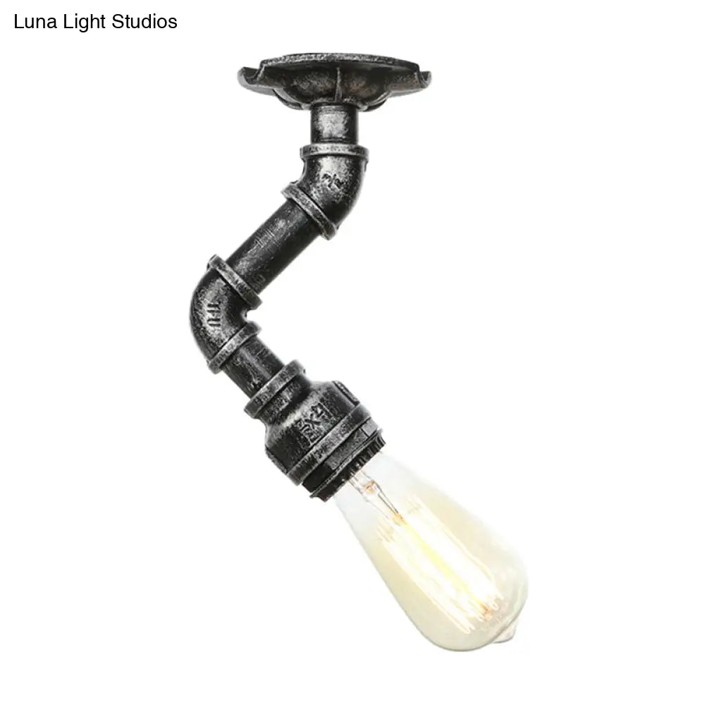 DecorBites™ DecorBites™ Industrial Twisted Pipe Metal Ceiling Lamp - 1 Light Semi Flush Fixture in Aged Silver/Antique Brass/Antique Bronze