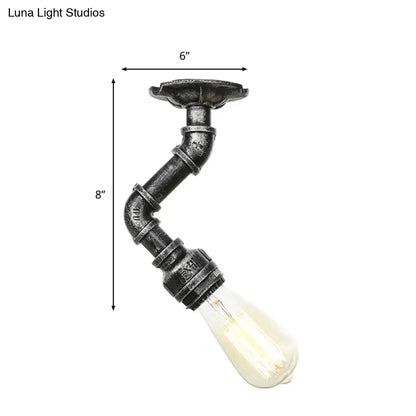 DecorBites™ DecorBites™ Industrial Twisted Pipe Metal Ceiling Lamp - 1 Light Semi Flush Fixture in Aged Silver/Antique Brass/Antique Bronze