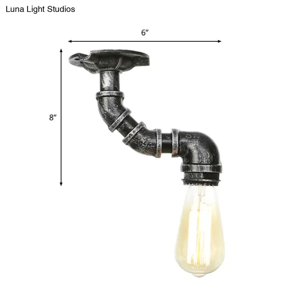 DecorBites™ DecorBites™ Industrial Twisted Pipe Metal Ceiling Lamp - 1 Light Semi Flush Fixture in Aged Silver/Antique Brass/Antique Bronze