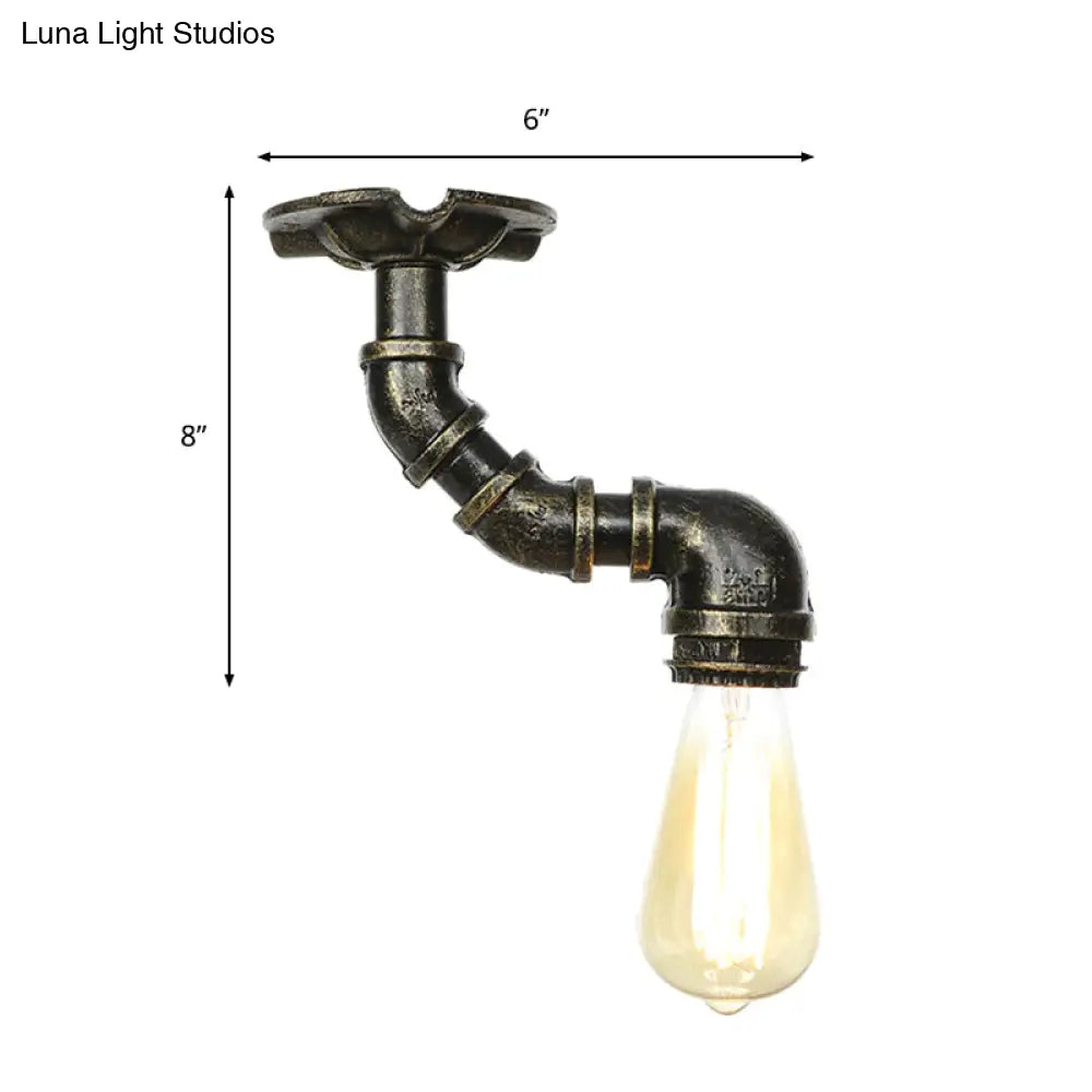 DecorBites™ DecorBites™ Industrial Twisted Pipe Metal Ceiling Lamp - 1 Light Semi Flush Fixture in Aged Silver/Antique Brass/Antique Bronze