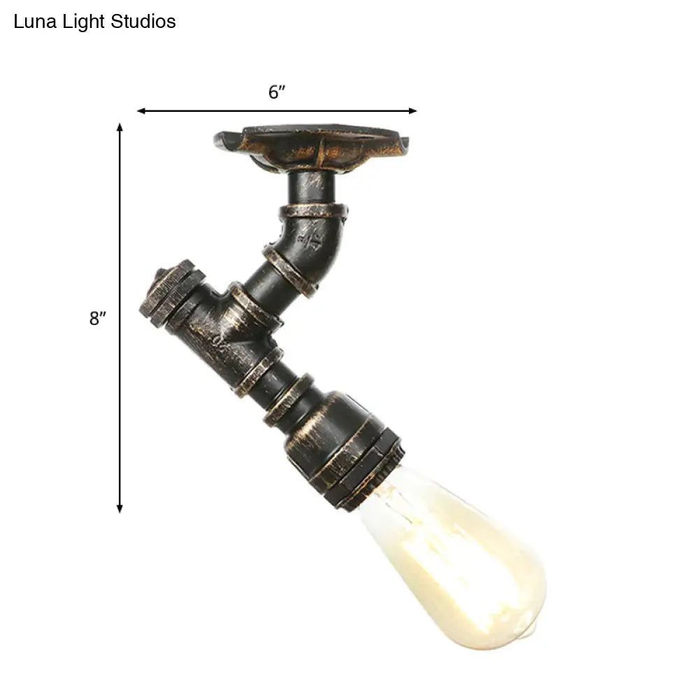 DecorBites™ DecorBites™ Industrial Twisted Pipe Metal Ceiling Lamp - 1 Light Semi Flush Fixture in Aged Silver/Antique Brass/Antique Bronze