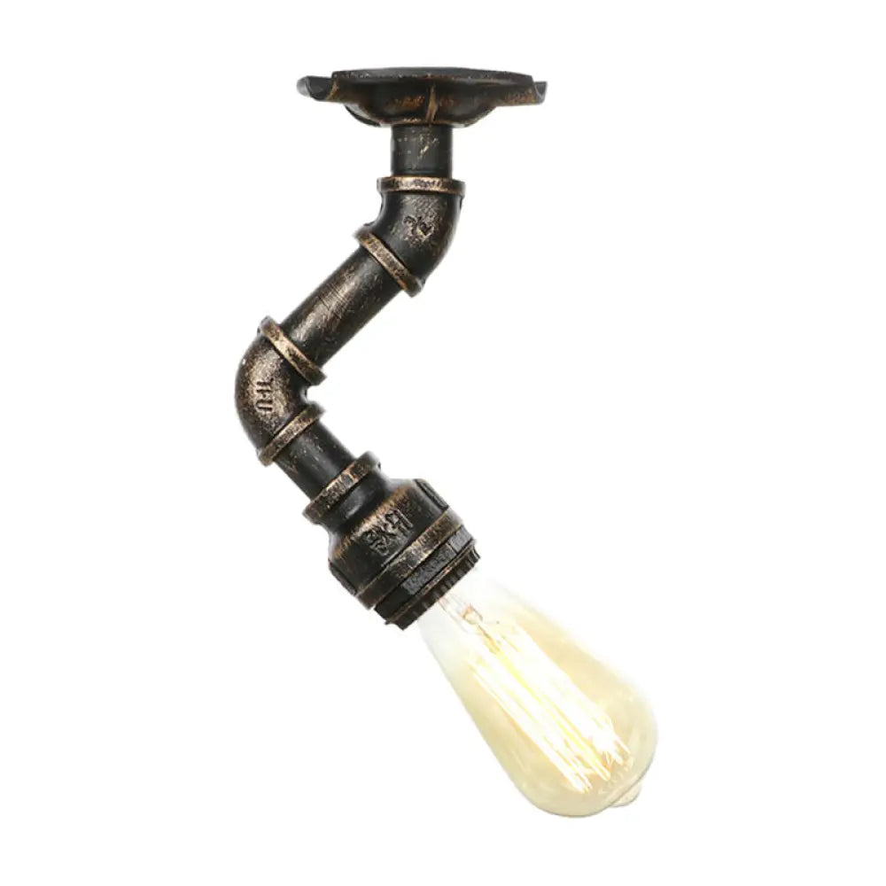 DecorBites™ DecorBites™ Industrial Twisted Pipe Metal Ceiling Lamp - 1 Light Semi Flush Fixture in Aged Silver/Antique Brass/Antique Bronze