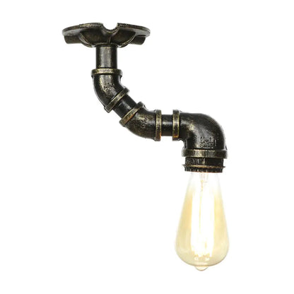 DecorBites™ DecorBites™ Industrial Twisted Pipe Metal Ceiling Lamp - 1 Light Semi Flush Fixture in Aged Silver/Antique Brass/Antique Bronze