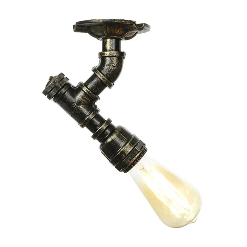 DecorBites™ DecorBites™ Industrial Twisted Pipe Metal Ceiling Lamp - 1 Light Semi Flush Fixture in Aged Silver/Antique Brass/Antique Bronze