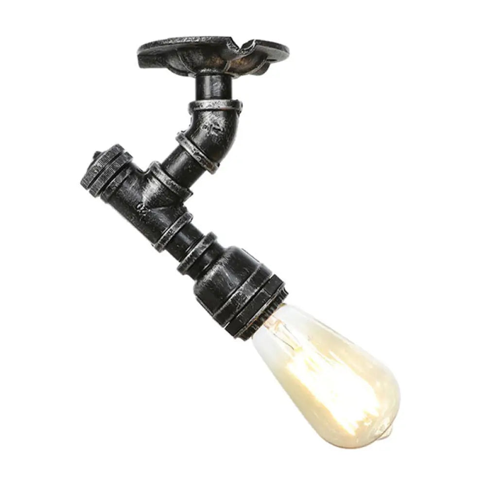 DecorBites™ DecorBites™ Industrial Twisted Pipe Metal Ceiling Lamp - 1 Light Semi Flush Fixture in Aged Silver/Antique Brass/Antique Bronze