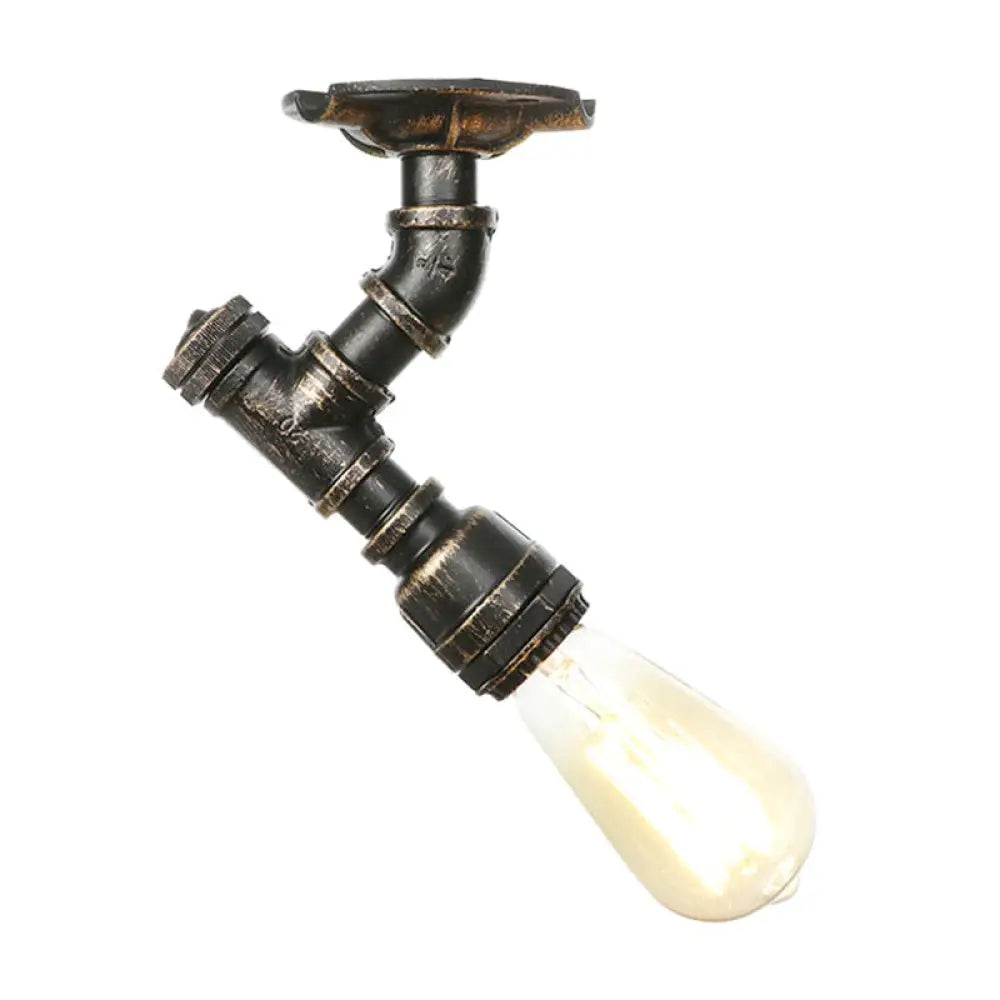 DecorBites™ DecorBites™ Industrial Twisted Pipe Metal Ceiling Lamp - 1 Light Semi Flush Fixture in Aged Silver/Antique Brass/Antique Bronze