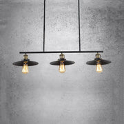 DecorBites™ industrial indoor island pendant with three exposed Edison bulbs and vintage black metal shades 220v-240v 110v-120v