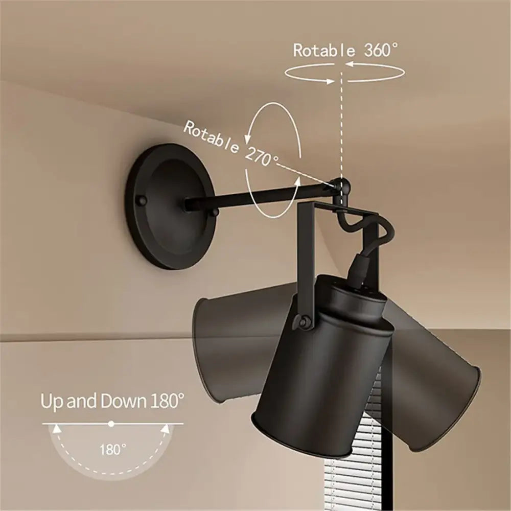 Black matte adjustable wall-mounted spotlight fixture with three cylindrical heads for industrial vintage black ceiling lights decorbites