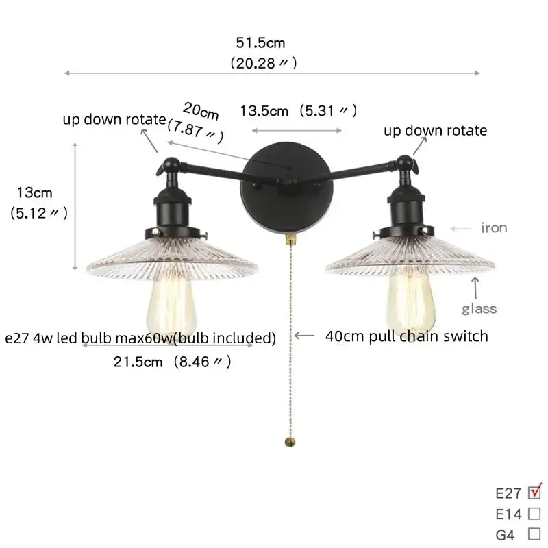 Black iron industrial vintage wall lamp with two adjustable arms and clear glass shades decorbites black led wall sconce