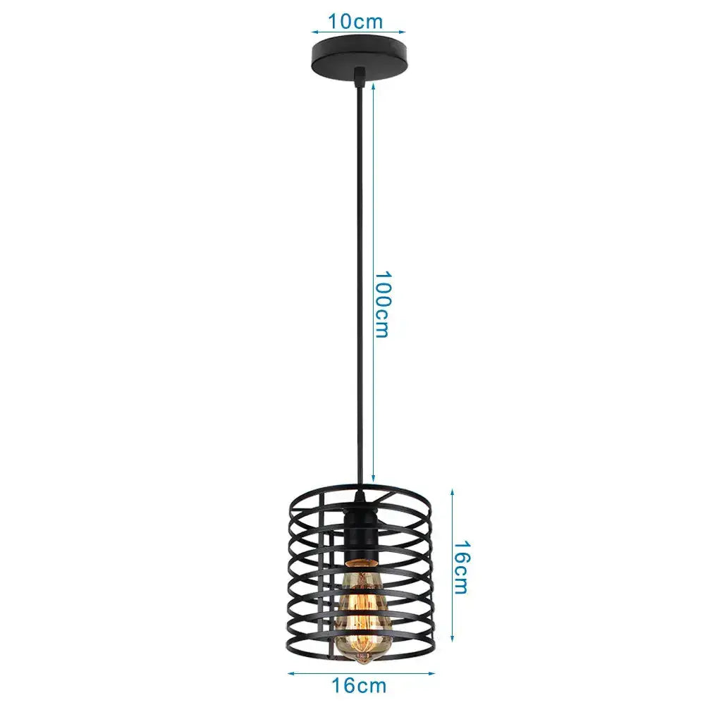 Black wrought iron industrial vintage led pendant light with spiral cage design and exposed edison bulb for dining room decorbites