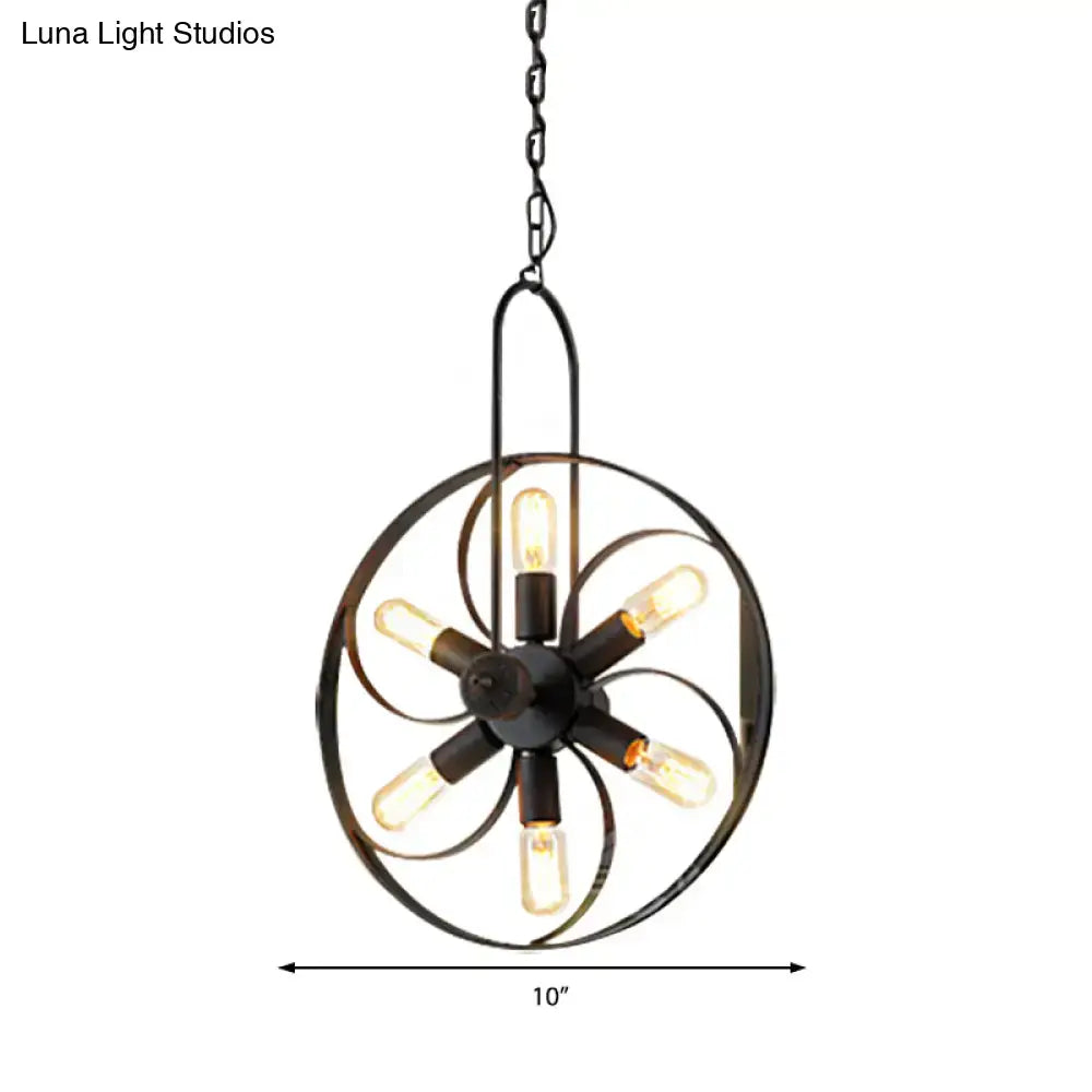 Decorbites vintage black metal island light dining room fixture with six exposed edison bulbs 18 inch fixture