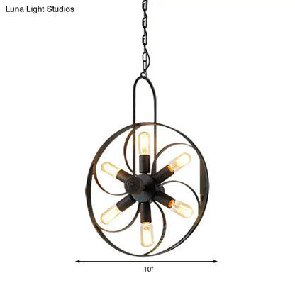 Decorbites vintage black metal island light dining room fixture with six exposed edison bulbs 18 inch fixture