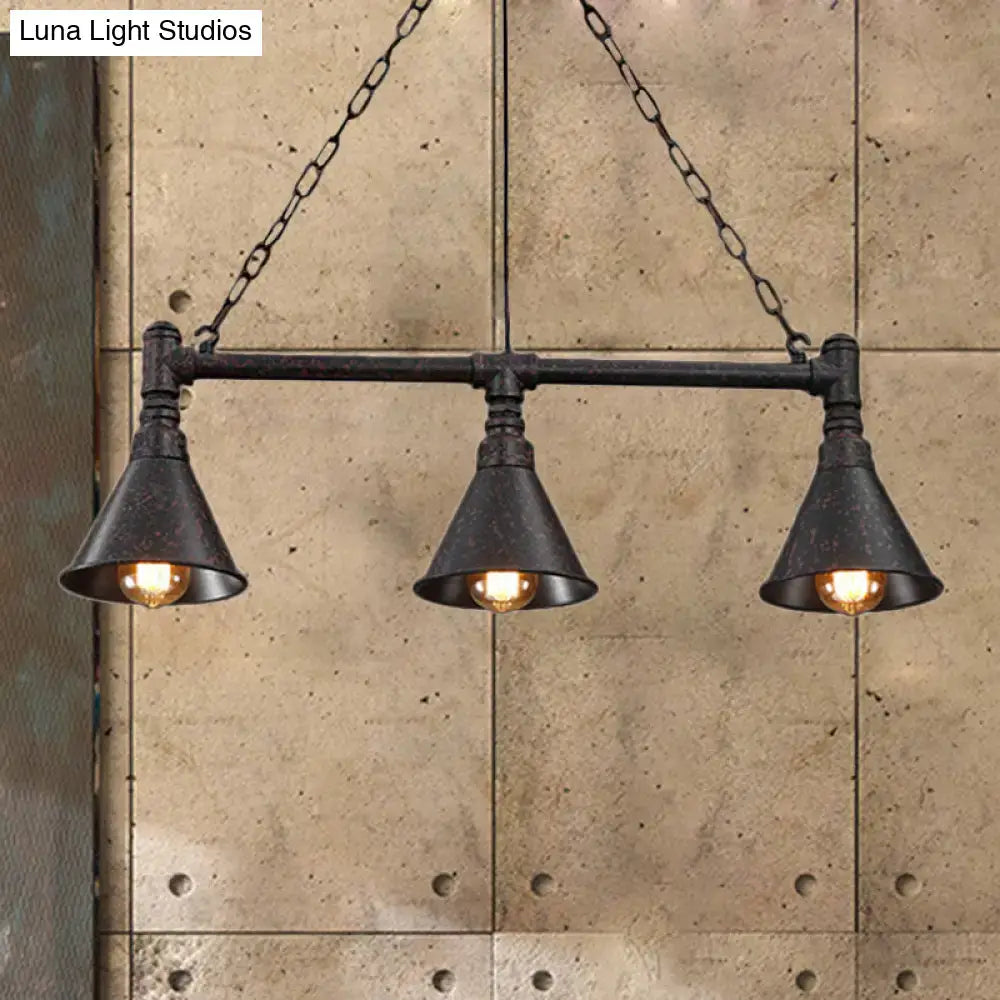 Decorbites vintage rustic rust-coloured island lighting industrial metal pendant light with three conical shades