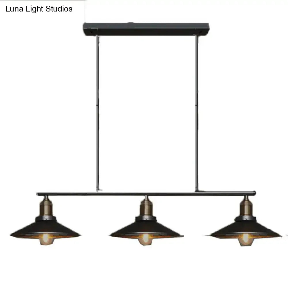Decorbites vintage metal pendant light with 3 black cone shades and exposed bulb base for 220v-240v 110v-120v led incandescent use