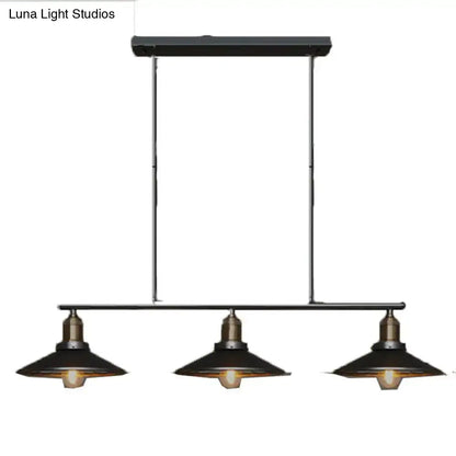 Decorbites vintage metal pendant light with 3 black cone shades and exposed bulb base for 220v-240v 110v-120v led incandescent use