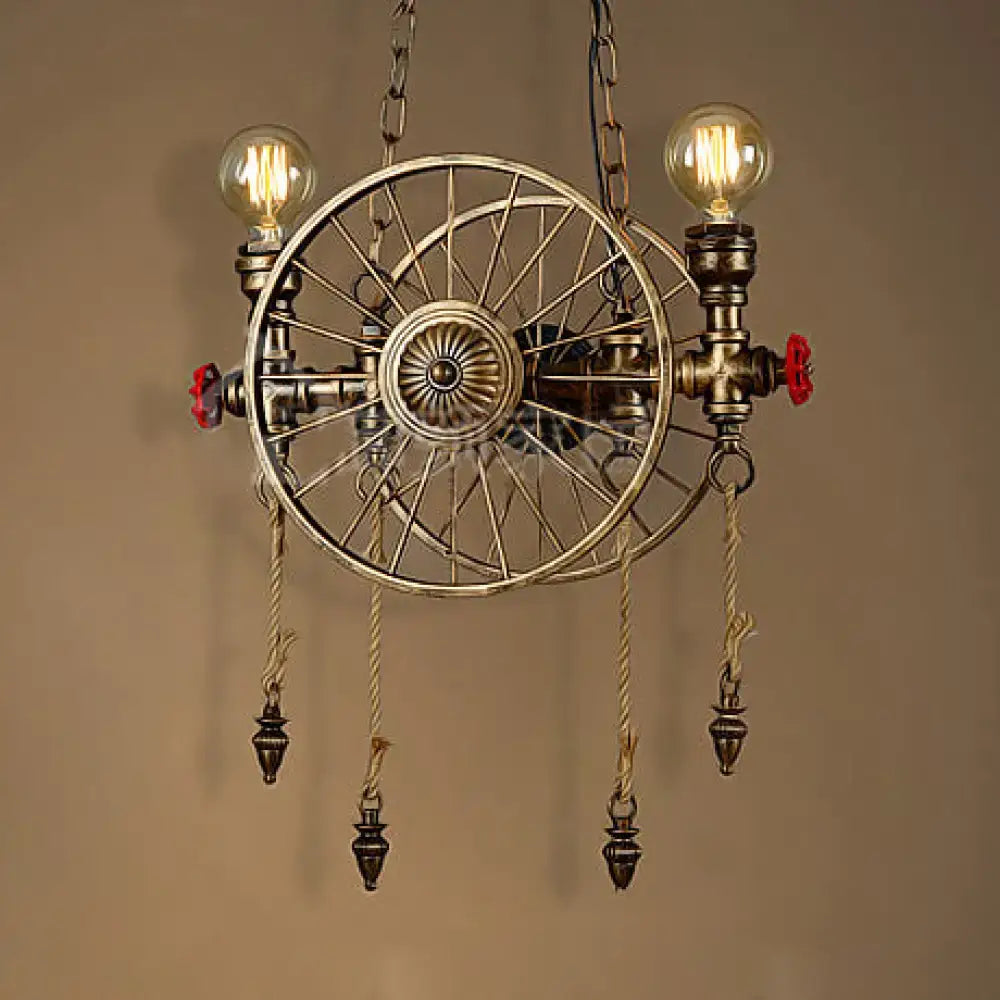 Decorbites vintage brass island pendant light featuring a wheel design with dual heads for restaurant lighting 110v-120v 220v-240v fixture width