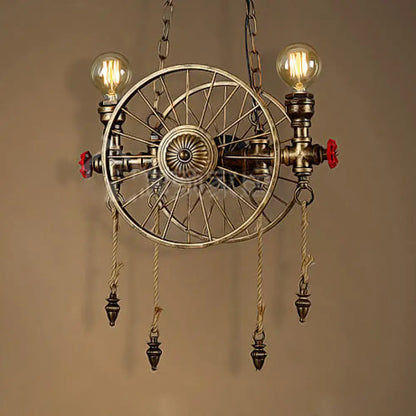 Decorbites vintage brass island pendant light featuring a wheel design with dual heads for restaurant lighting 110v-120v 220v-240v fixture width